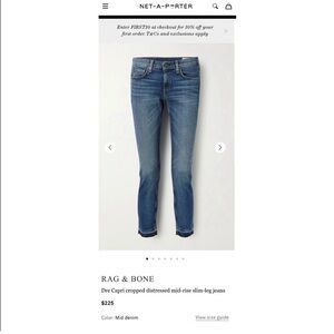 Rag & Bone Dre Cropped Distressed Mid-Rise Slim Leg Jeans 24